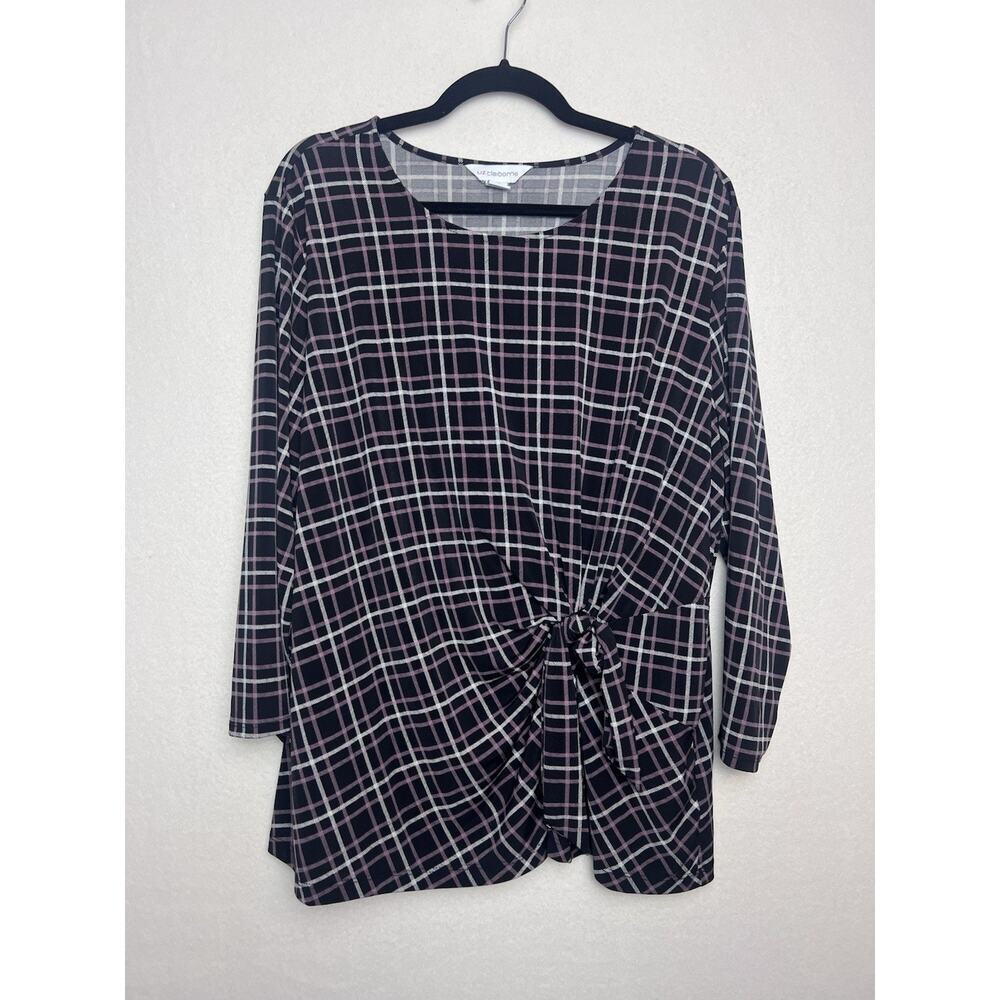 Liz Claiborne Women's Stretch Polyester Blouse 3/4 Sleeve Plaid Knot Size 2X